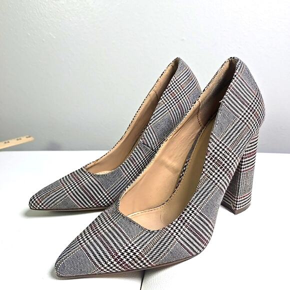 JUSTFAB Holly Block Heel Pumps Womens 7.5 Houndstooth Shoes Acedemia - Picture 2 of 8